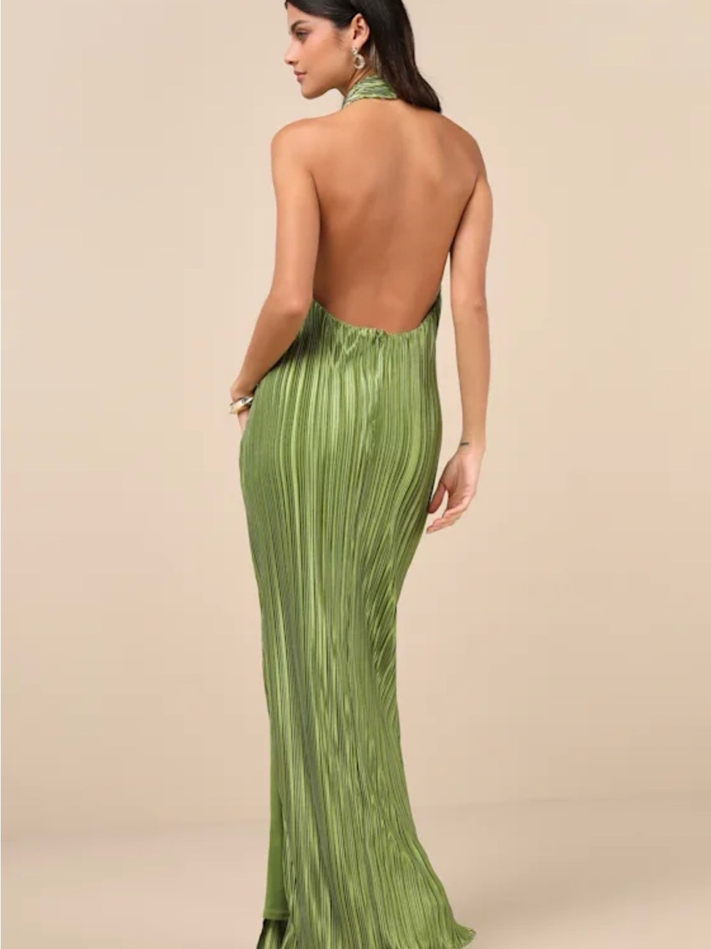 Lulu's Olive Green Pleated Halter Maxi Dress - Picture 2 of 6